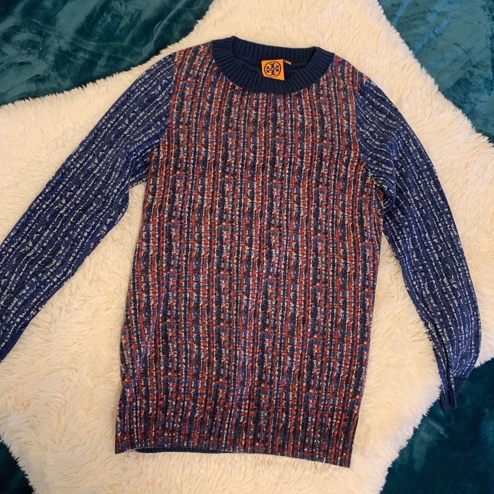 Tory Burch Tweed Print Sweater 100% Wool Small